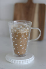 Double Wall Glass Latte Mug - Small Multi Heart/White