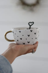 Irregular Ceramic Mug- Small Black MultiHearts