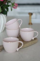 Heart Handled Ceramic Mug Set – 4 Piece – Pink Gold Trim