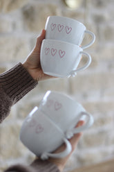 Heart Handled Ceramic Mug Set – 4 Piece – 3 Pink Hearts