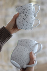 Heart Handled Ceramic Mug Set – 4 Piece – Dots