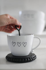 Heart Handled Ceramic Mug Set – 4 Piece – 3 Black Hearts