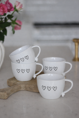 Heart Handled Ceramic Mug Set – 4 Piece – 3 Black Hearts
