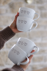 Heart Handled Ceramic Mug Set – 4 Piece – 3 Black Hearts