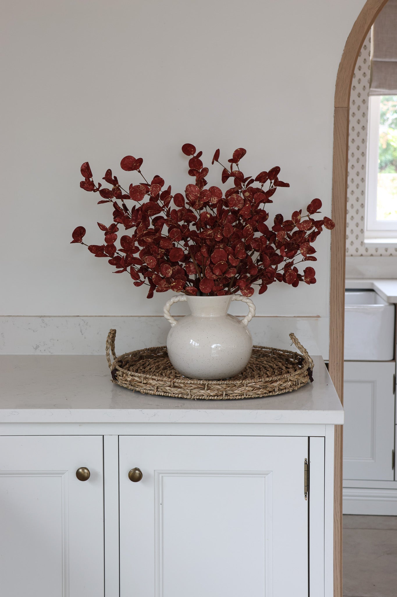 Faux Eucalyptus Spray - Red
