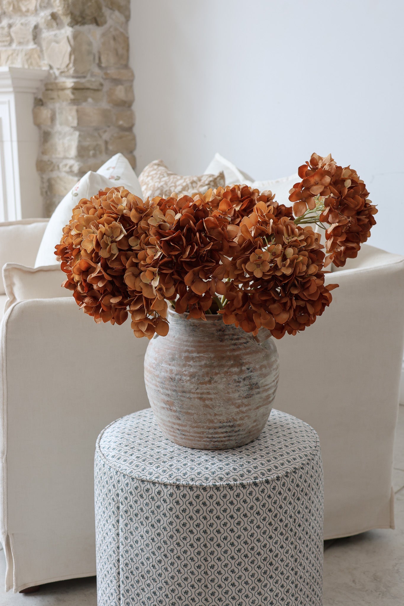 Faux Flowers - Hydrangea - Autumn Orange