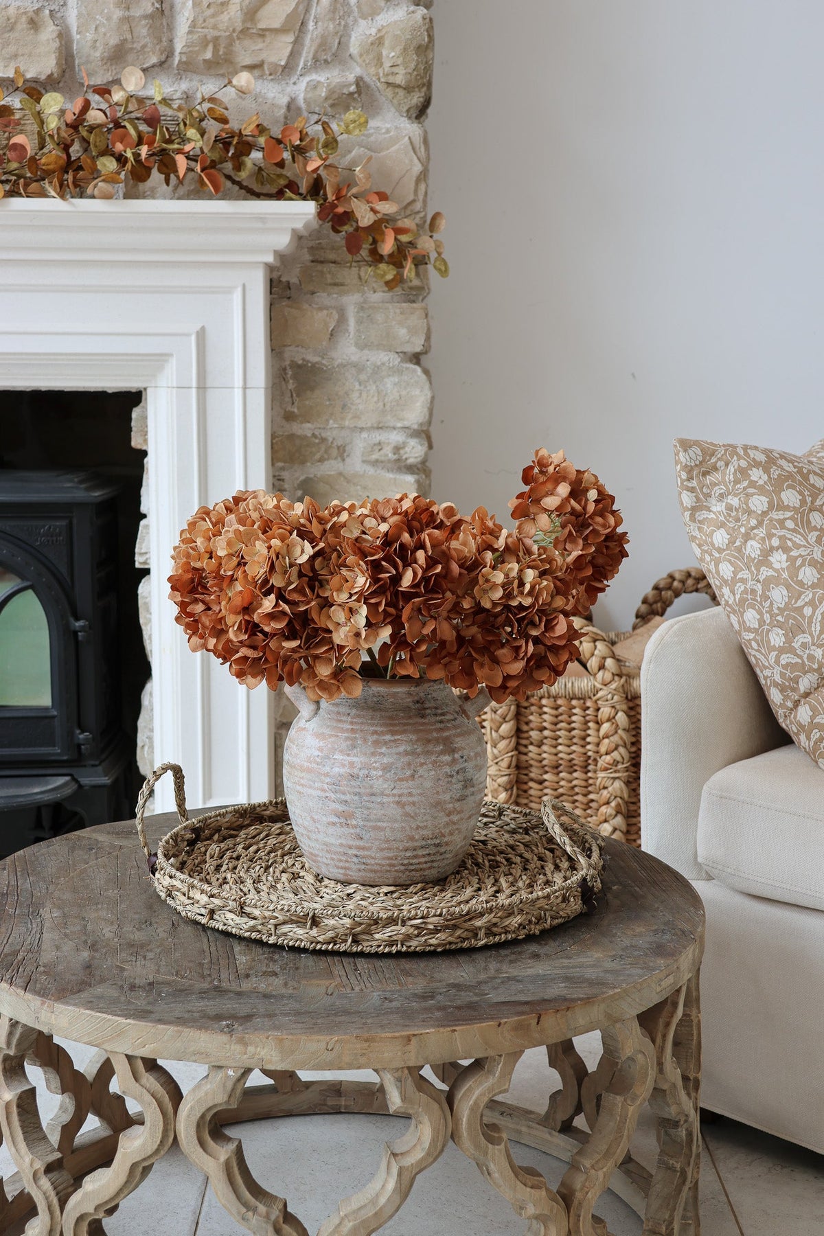 Faux Flowers - Hydrangea - Autumn Orange
