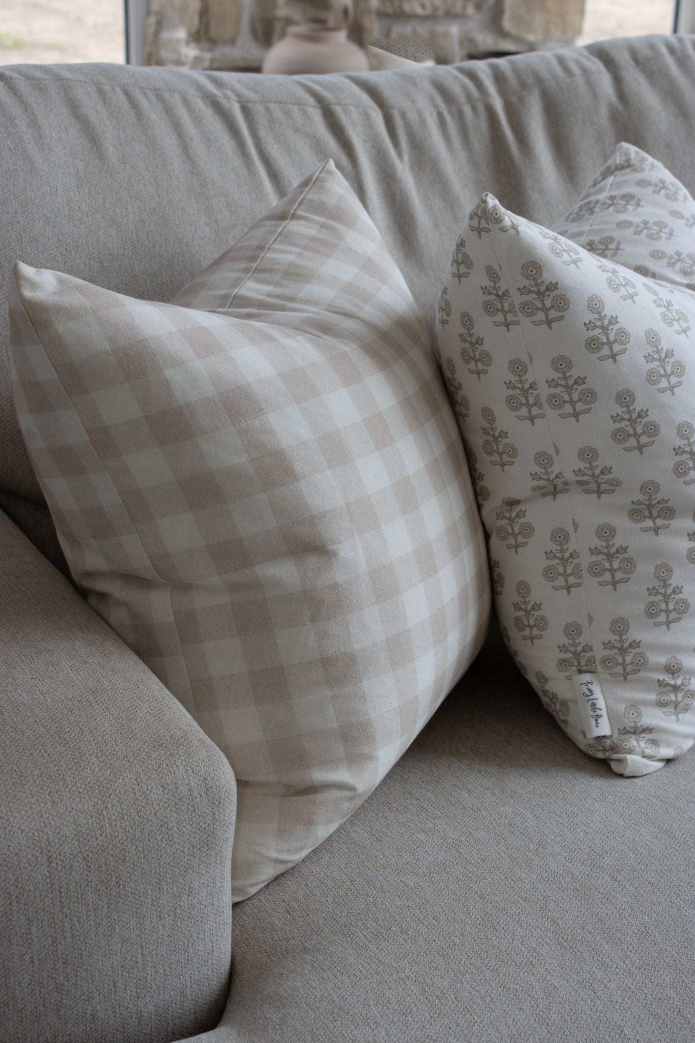 Beige Gingham Cushion Cover