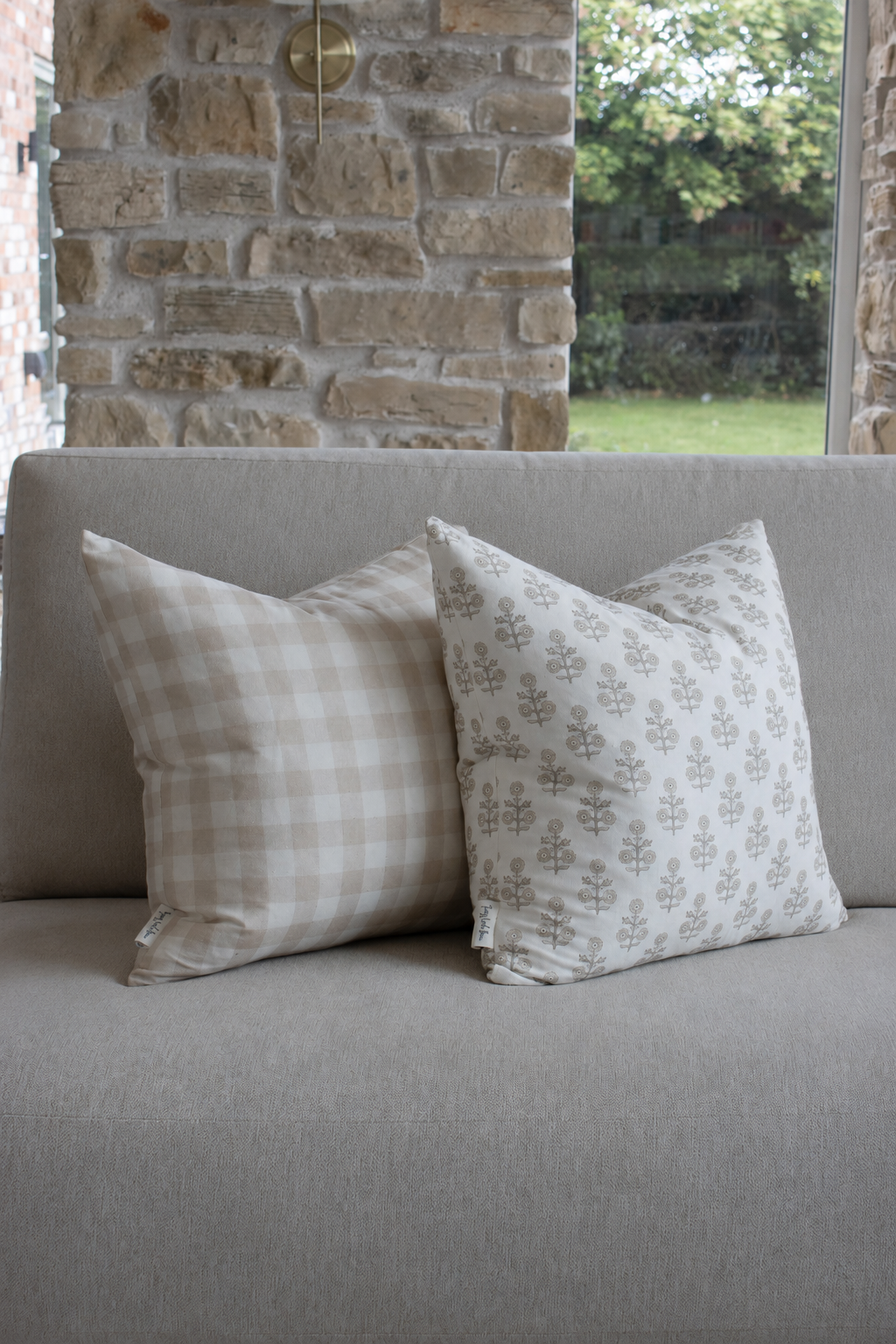 Beige Gingham Cushion Cover