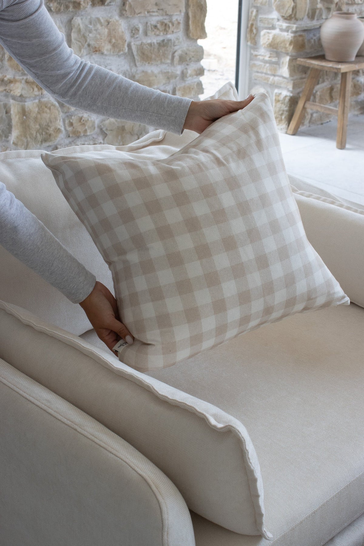 Beige Gingham Cushion Cover