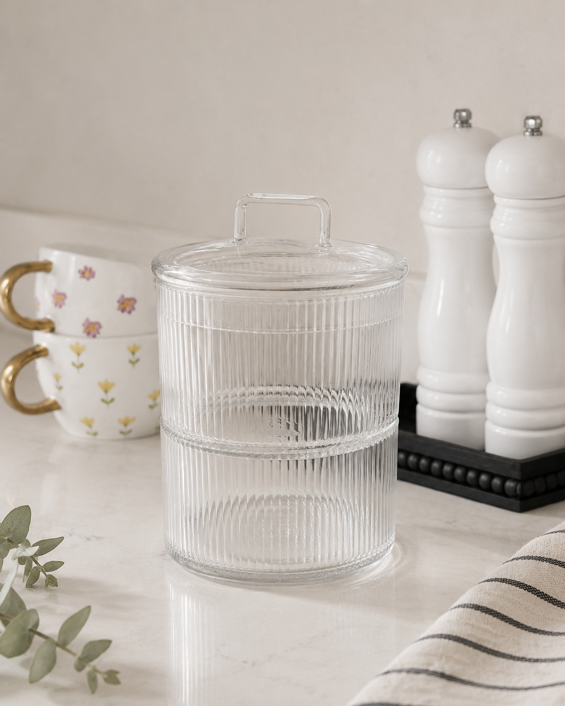 Fluted Stackable Glass Jar