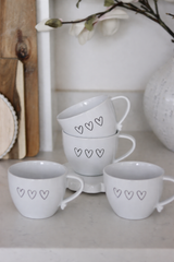 Heart Handled Ceramic Mug Set – 4 Piece – 3 Black Hearts