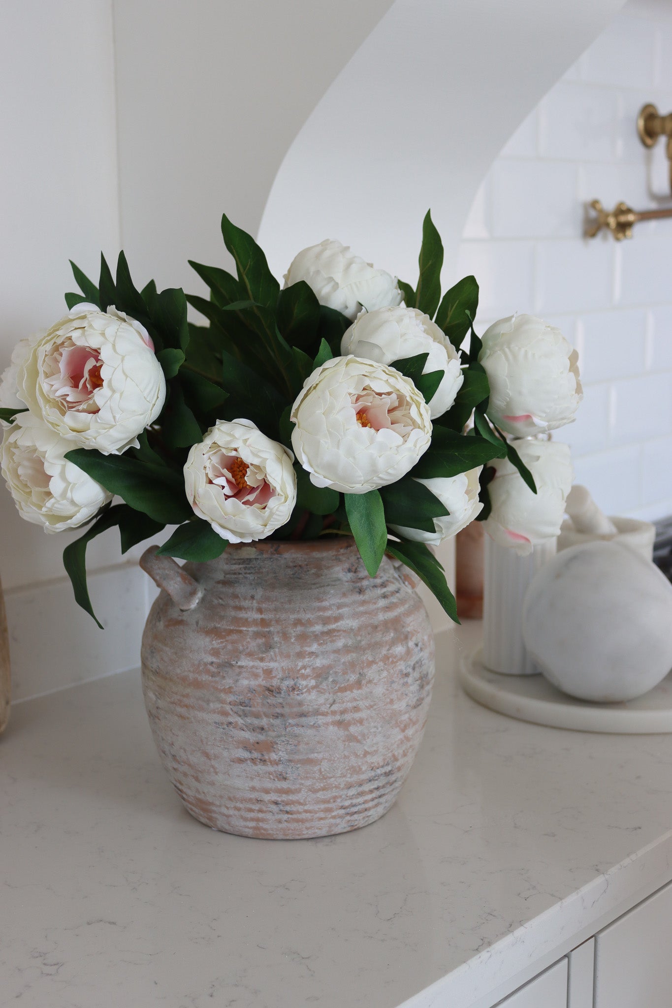 Faux Flowers - Peony Spray - Cream