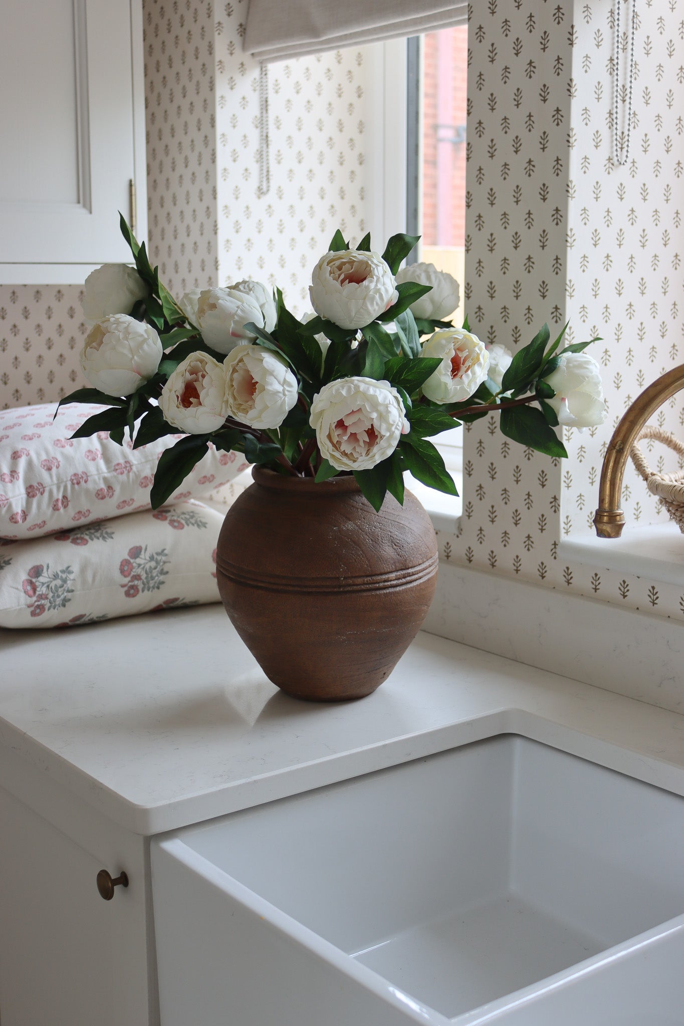 Faux Flowers - Peony Spray - Cream