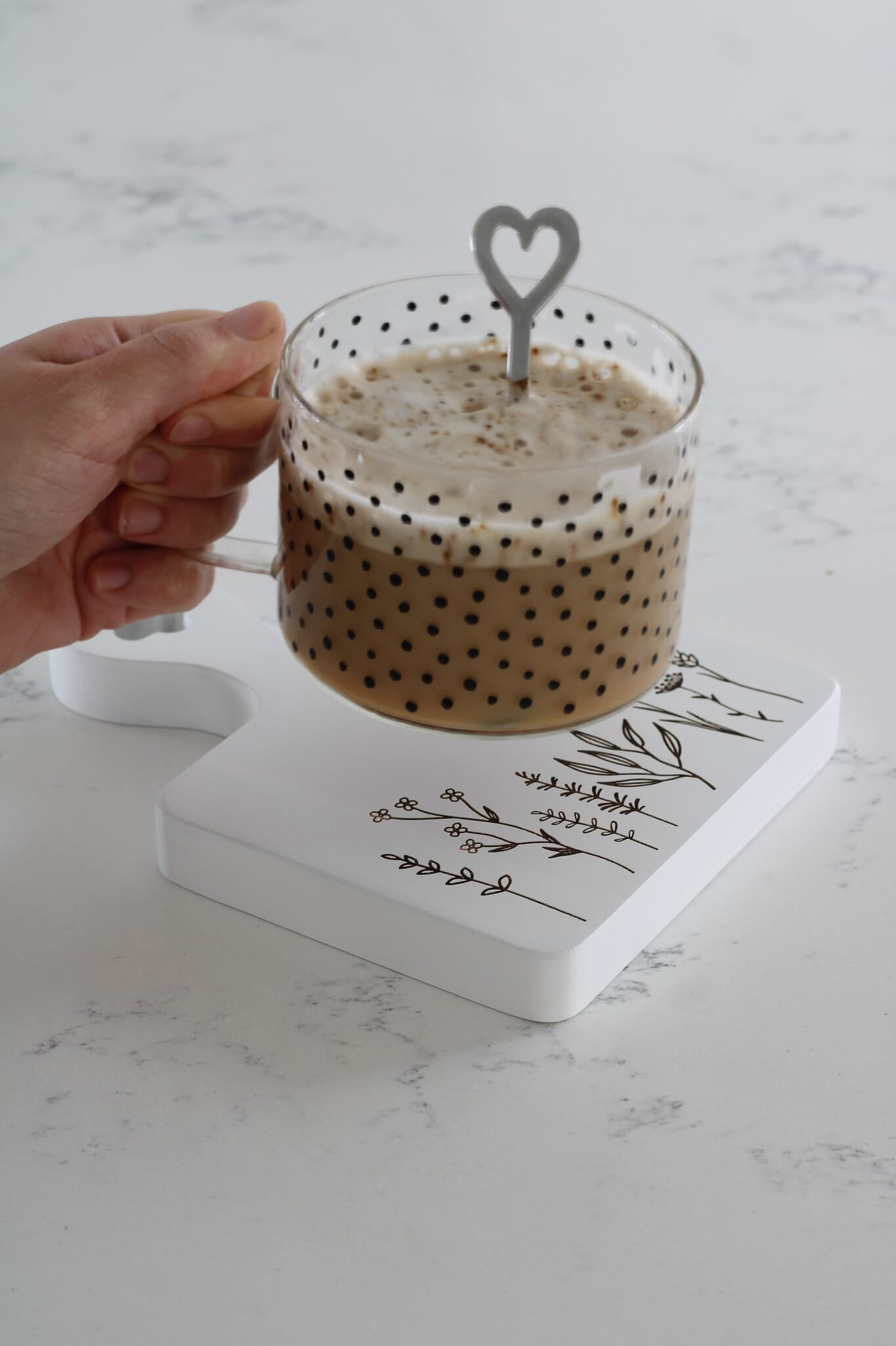 Engraved Flower Square Wooden Coaster - Small White