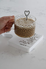 Engraved Flower Square Wooden Coaster - Small White