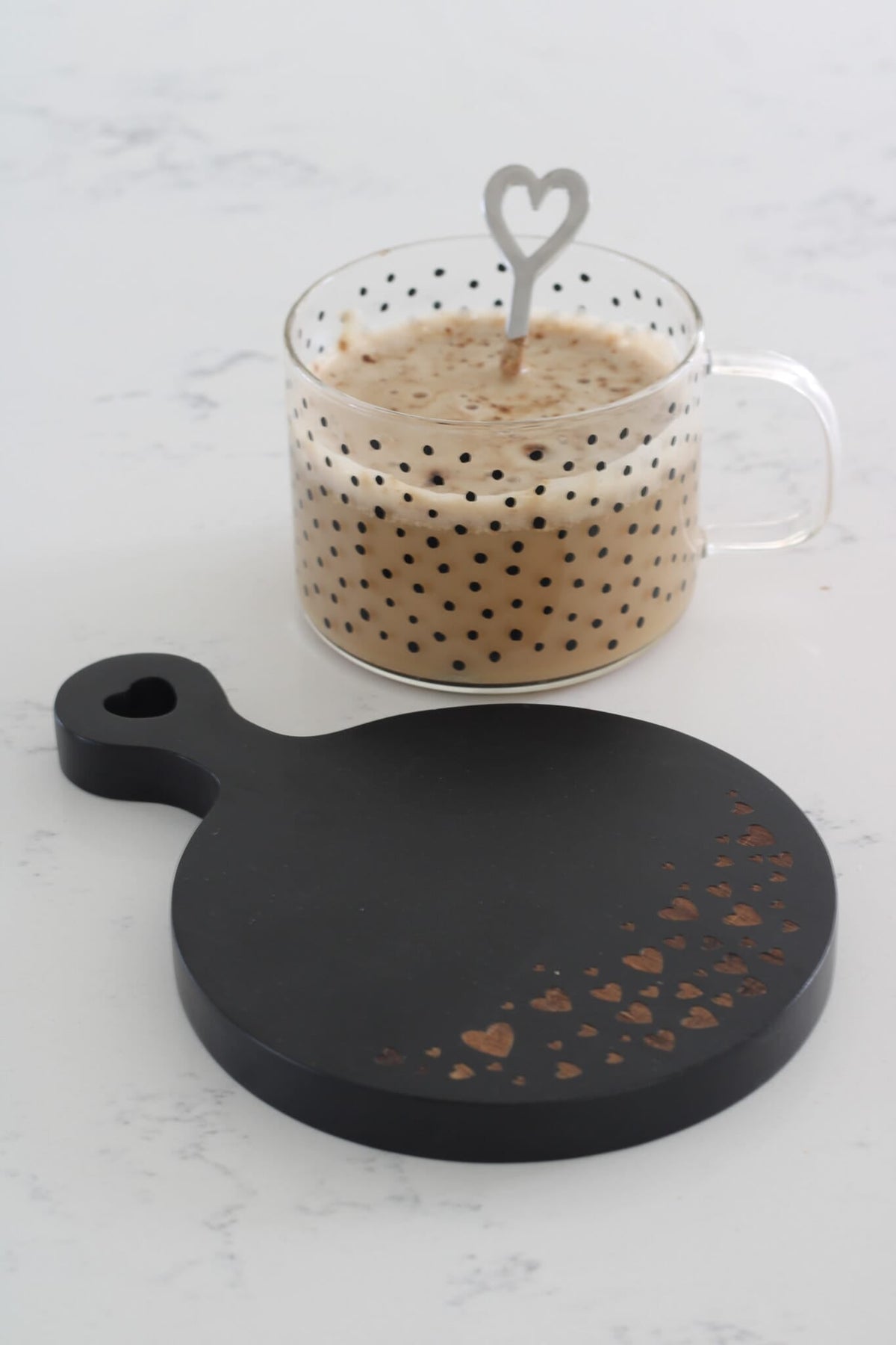 Heart Engraved Round Wooden Coaster- Black