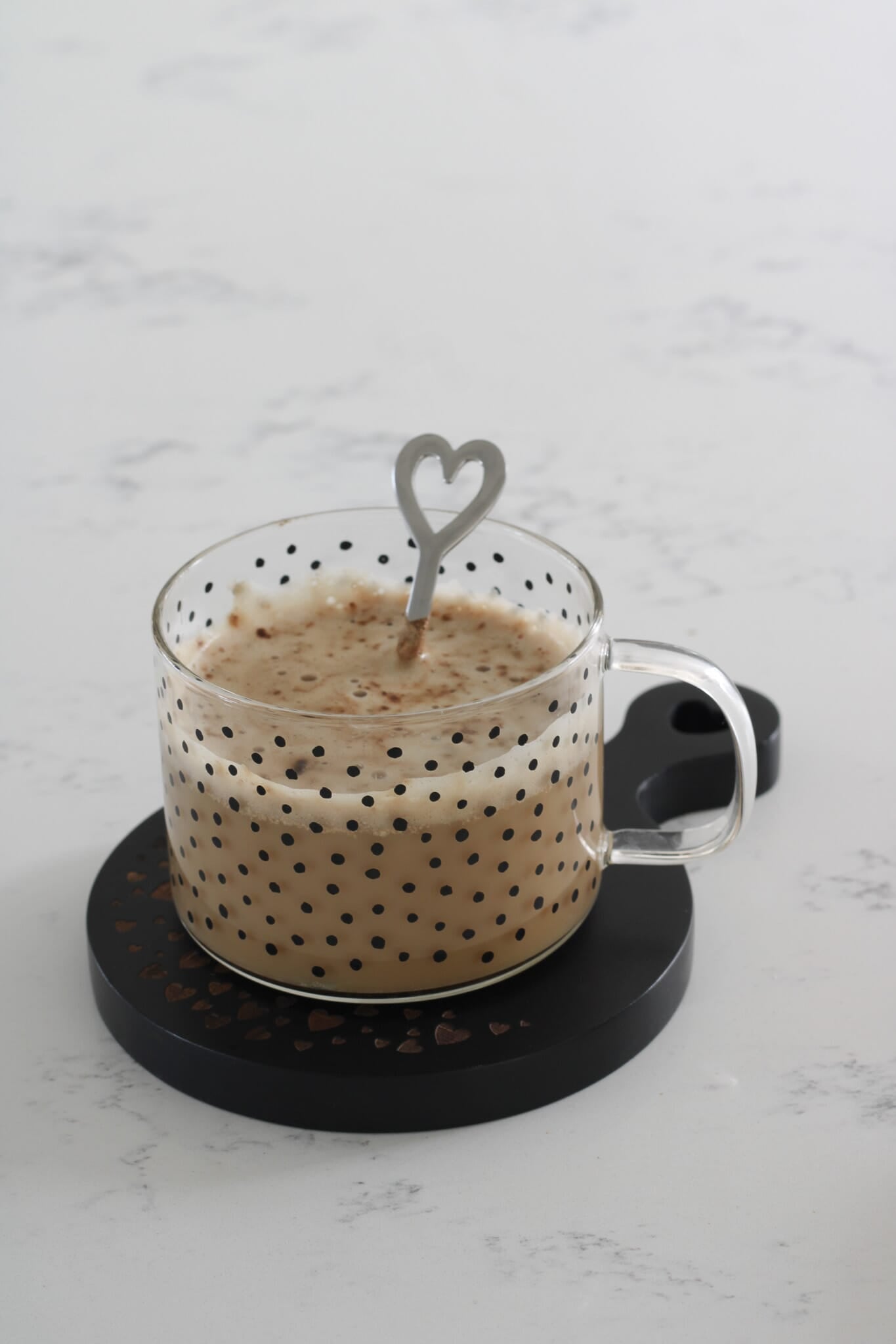 Heart Engraved Round Wooden Coaster- Black