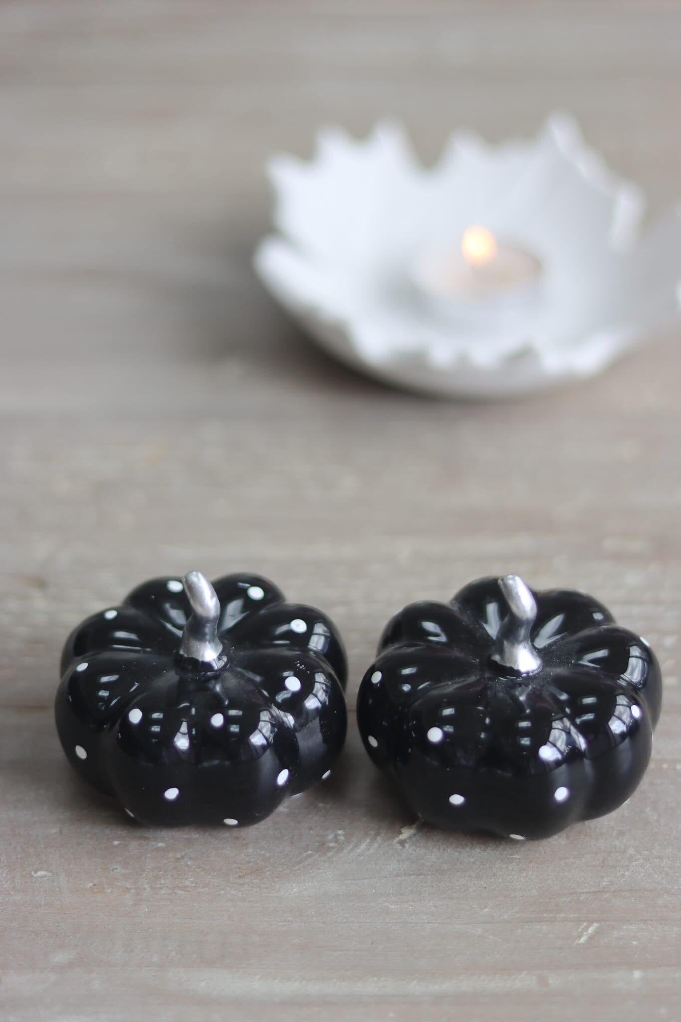 Ceramic Pumpkin Black Polka Dot  - Small 2Pc Set