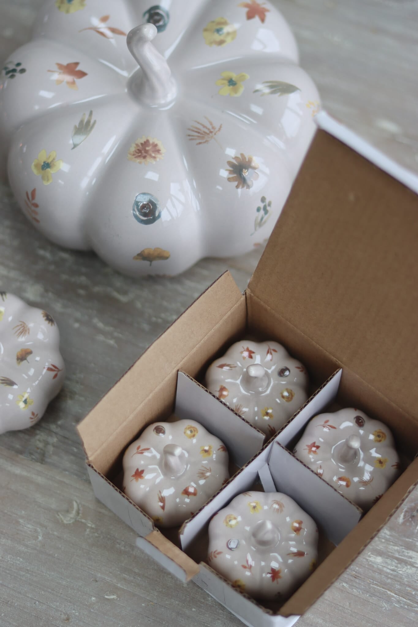 Ceramic Pumpkin Autumn Floral - Tiny 4PC