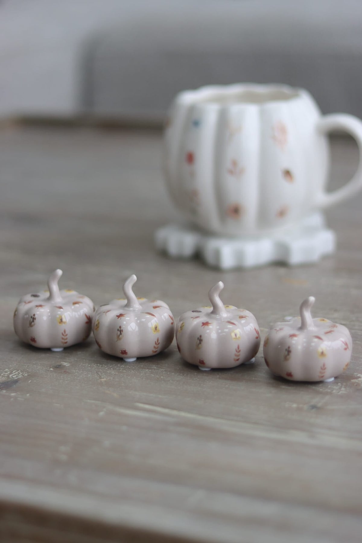 Ceramic Pumpkin Autumn Floral - Tiny 4PC