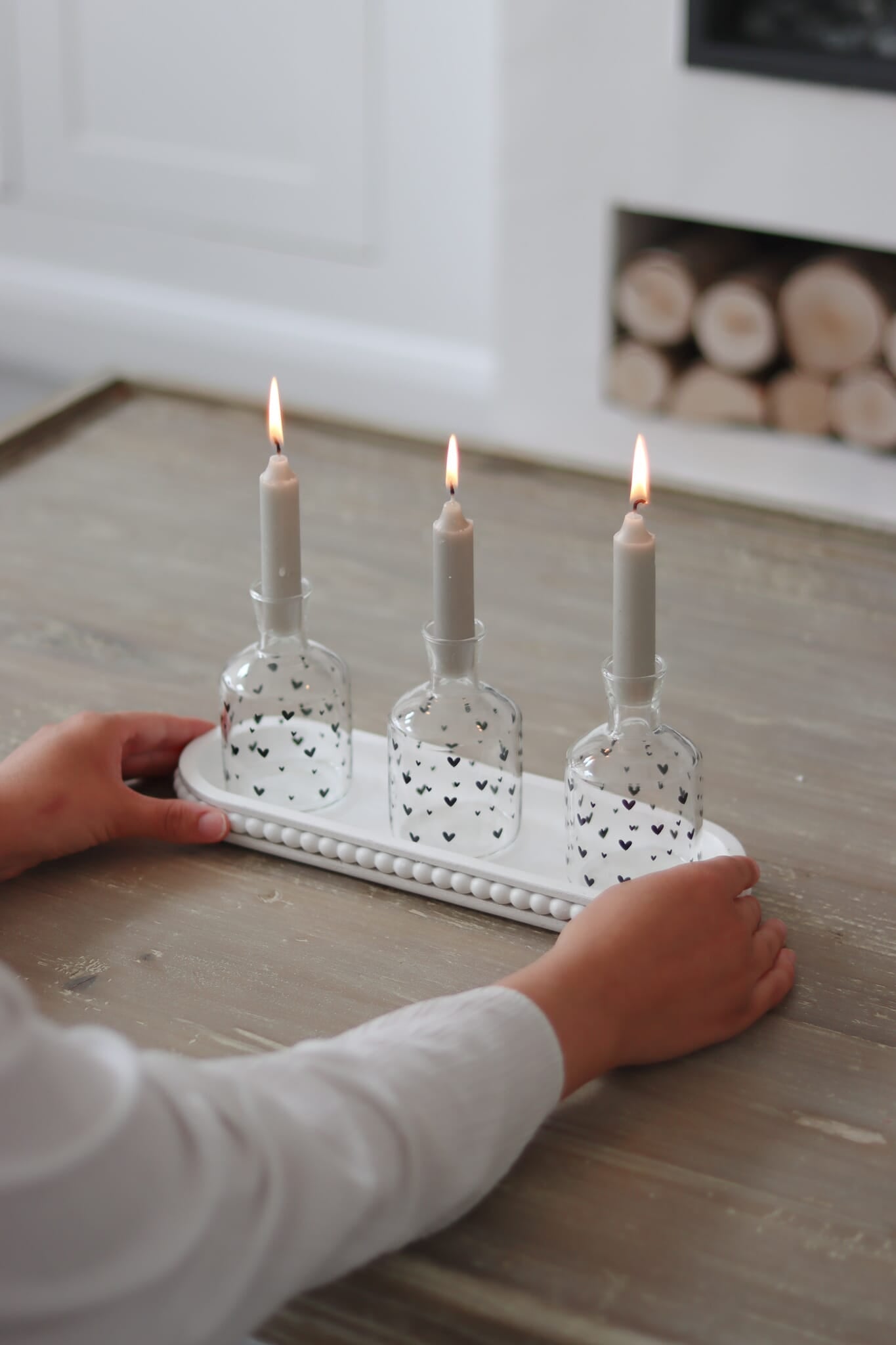 Glass Candle Holder - Small Multi Heart Black