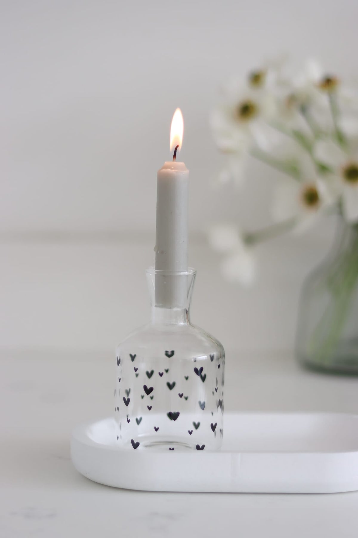 Glass Candle Holder - Small Multi Heart Black