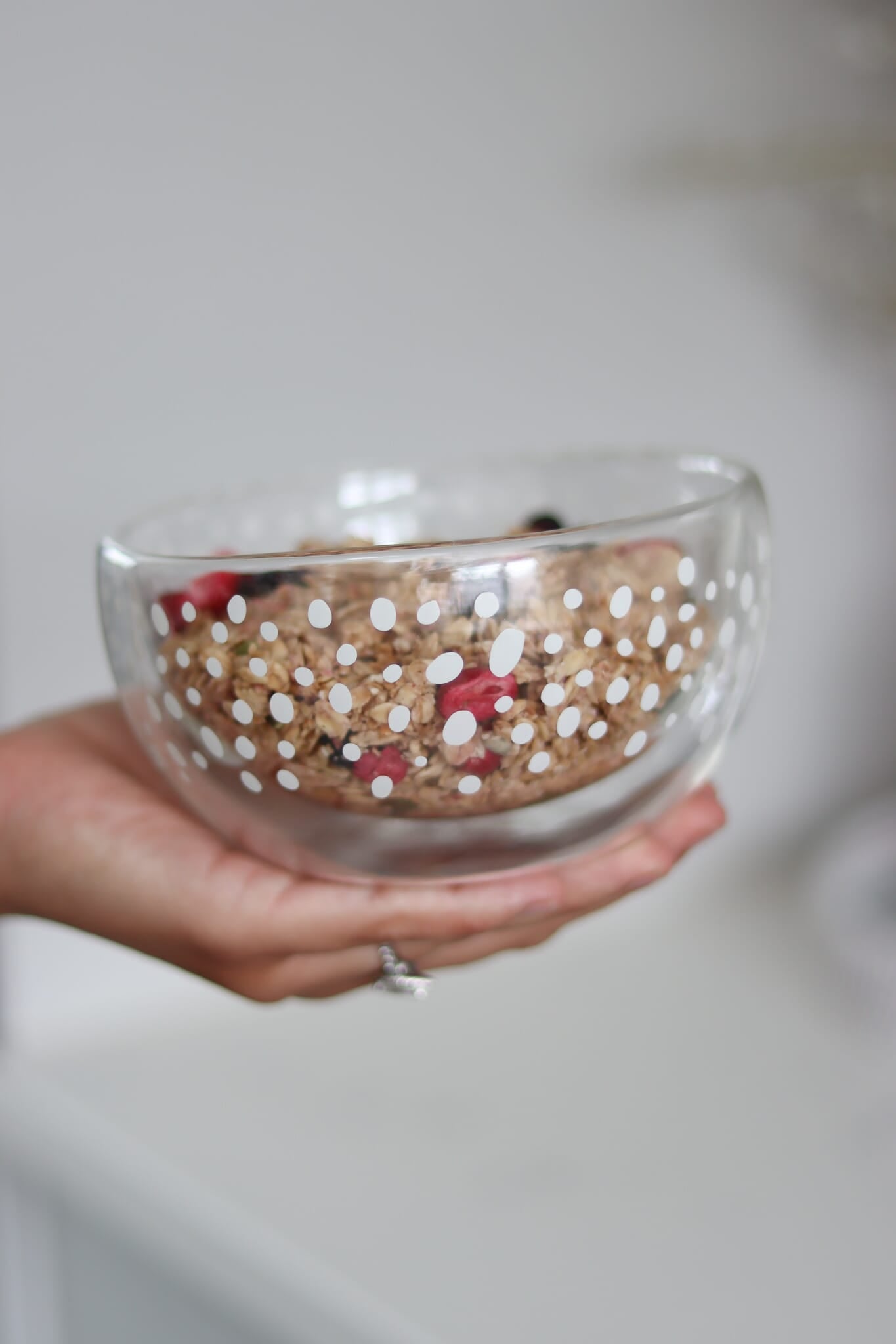Double Wall Glass Bowl - White/Polka