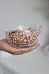 Double Wall Glass Bowl - White/Polka