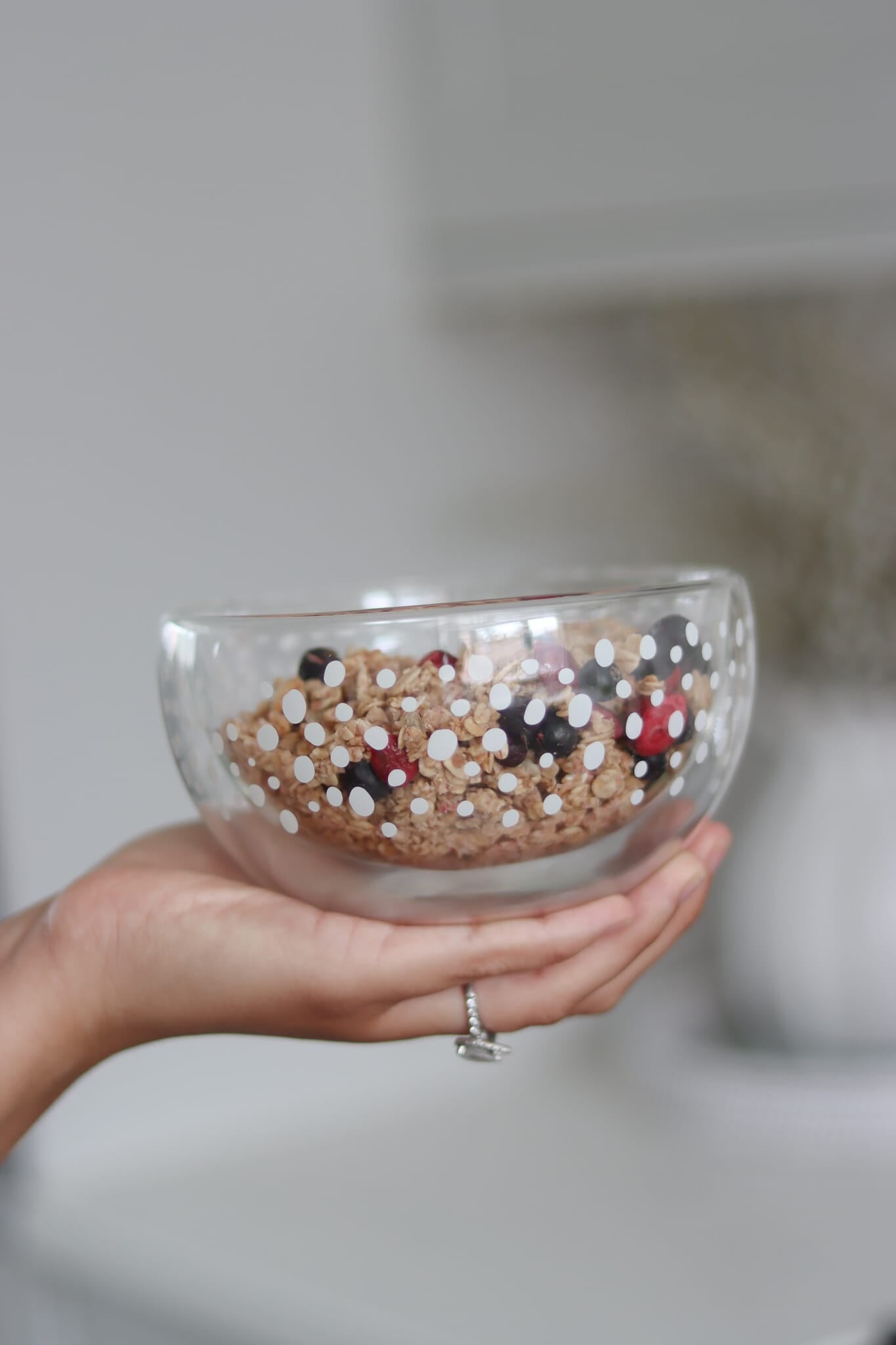 Double Wall Glass Bowl - White/Polka