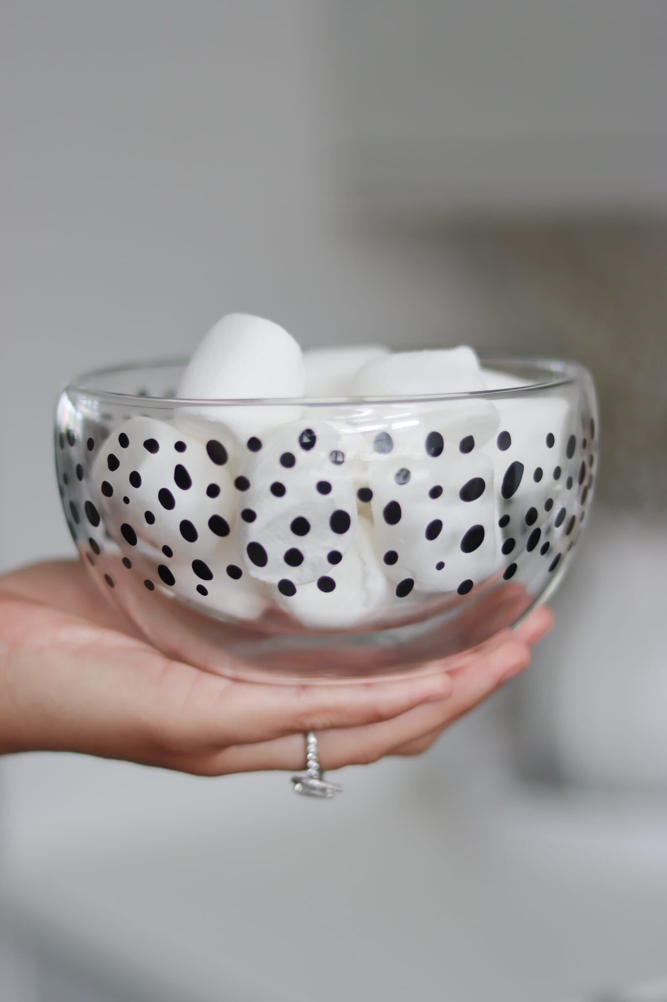 Double Wall Glass Bowl - Black/Polka