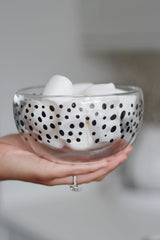 Double Wall Glass Bowl - Black/Polka