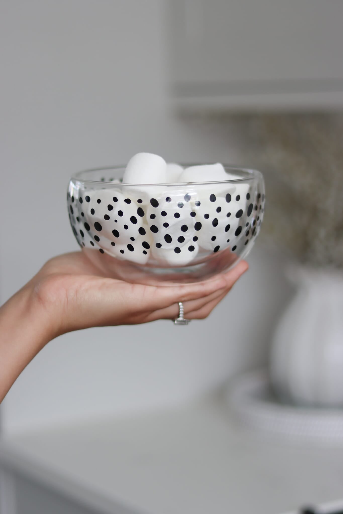 Double Wall Glass Bowl - Black/Polka