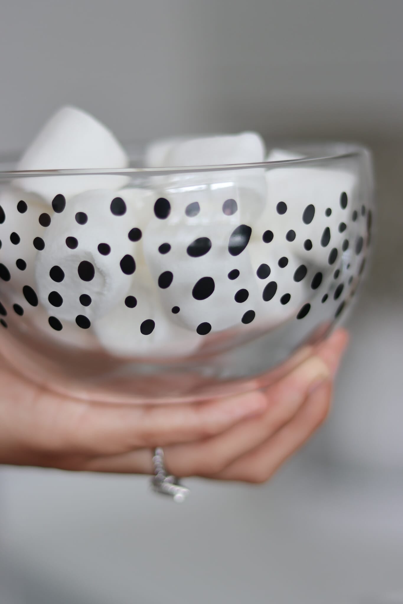Double Wall Glass Bowl - Black/Polka