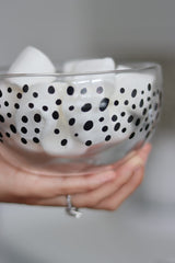 Double Wall Glass Bowl - Black/Polka
