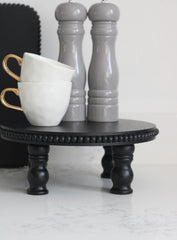 Beaded Raised Round Tray-Black