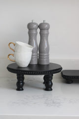 Beaded Raised Round Tray-Black