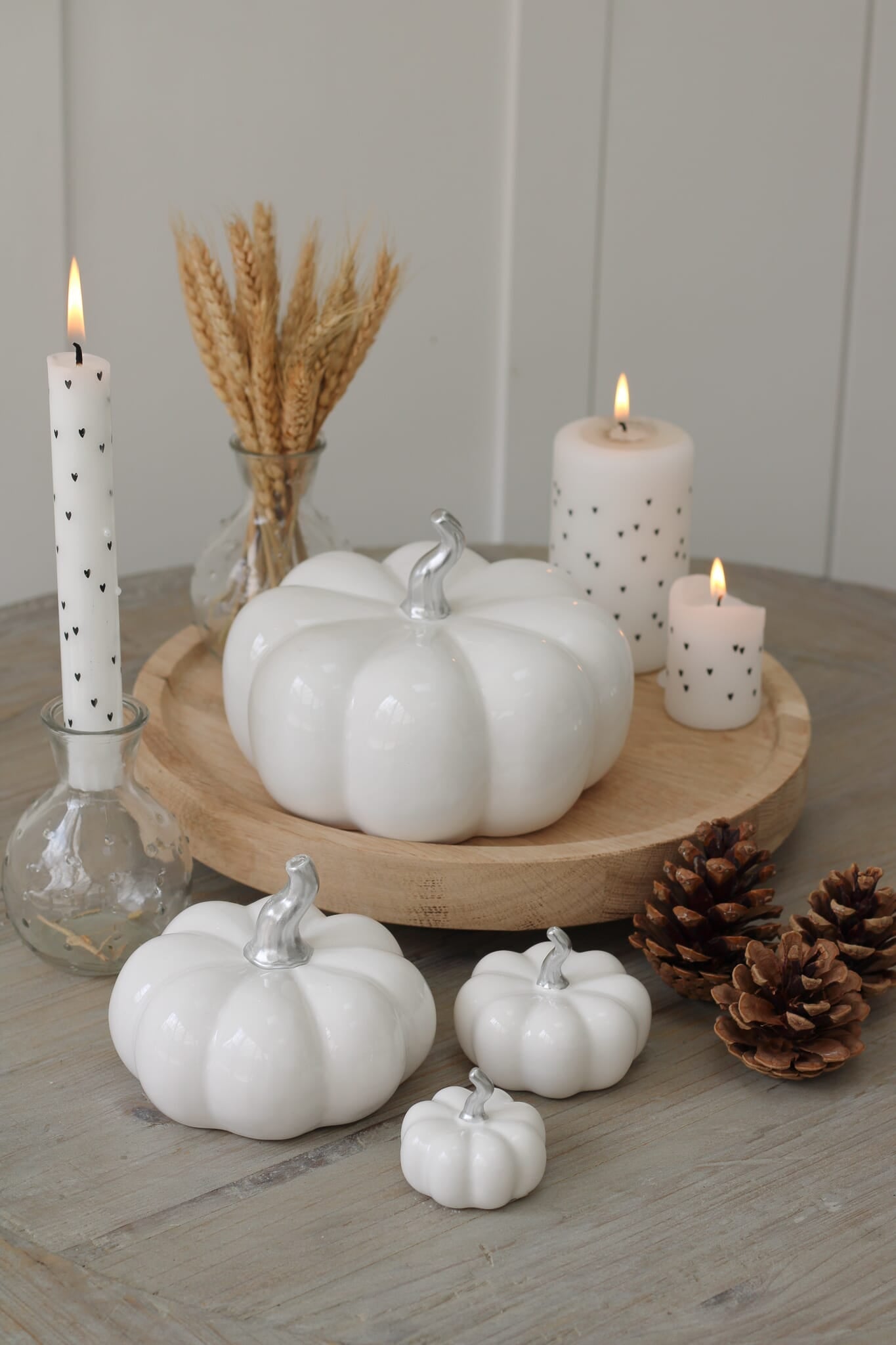 Ceramic Pumpkin White/Silver Stalk - Tiny 4Pc Set