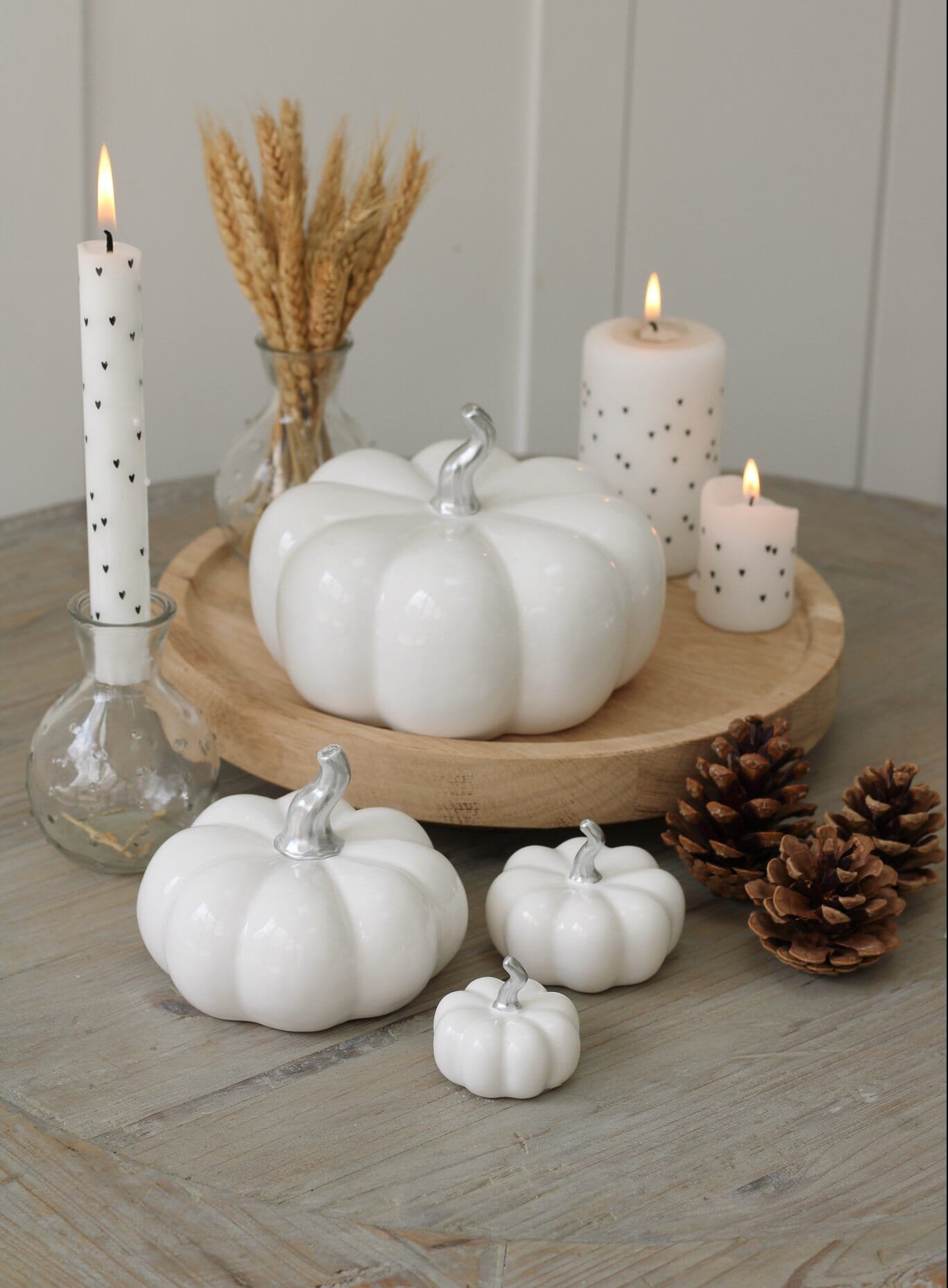 Ceramic Pumpkin White/Silver Stalk - Tiny 4Pc Set