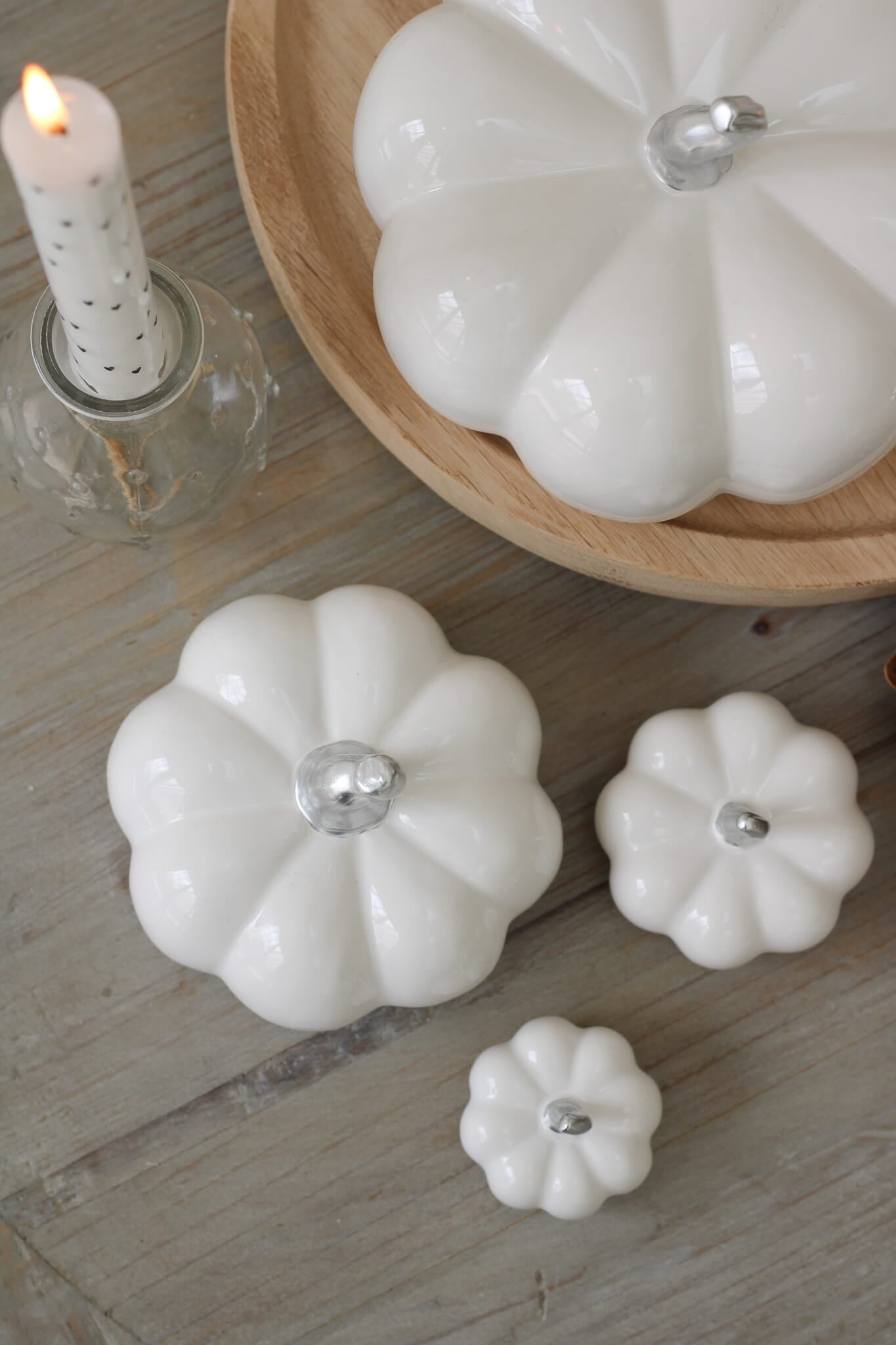 Ceramic Pumpkin White/Silver Stalk - Tiny 4Pc Set