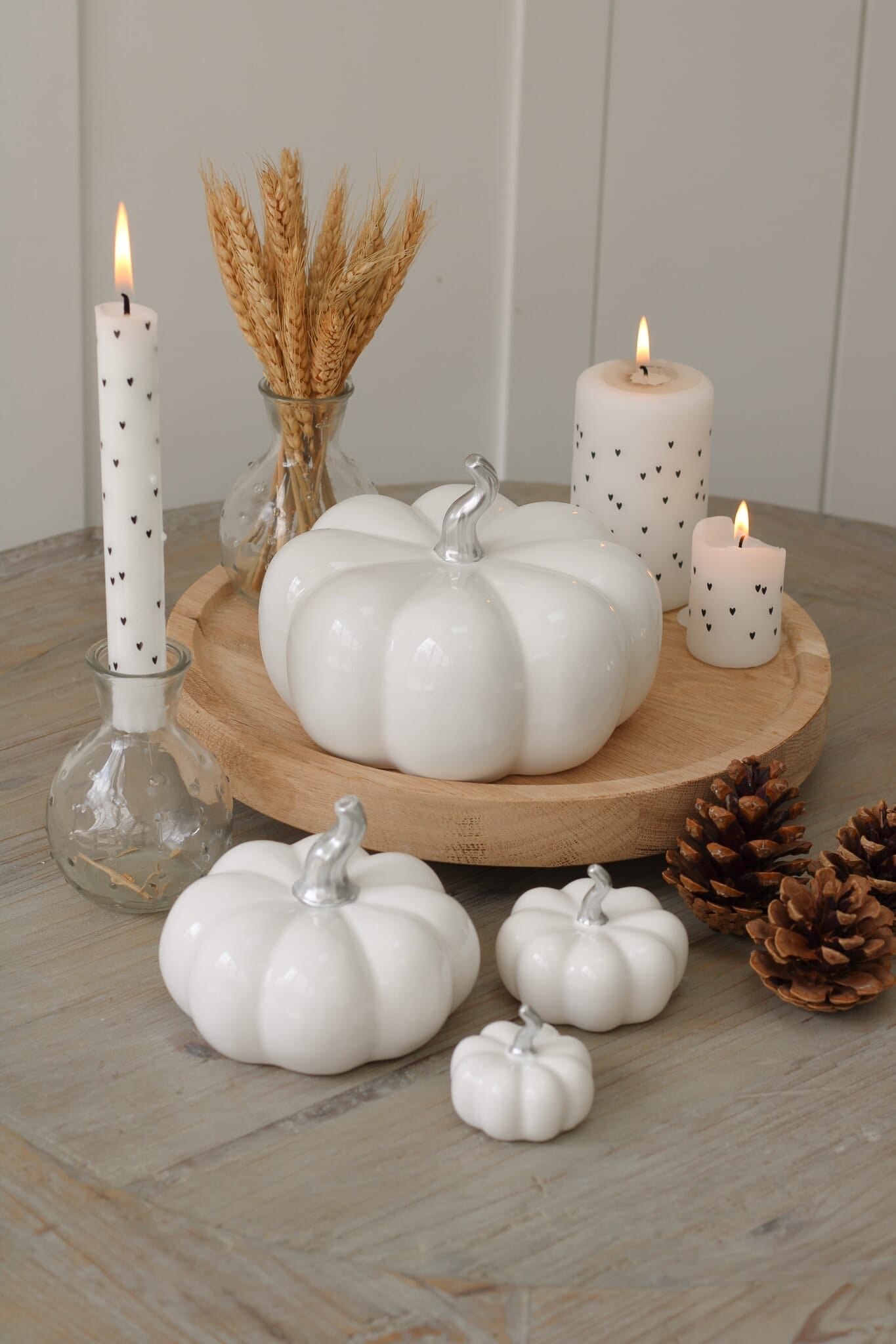Ceramic Pumpkin White/Silver Stalk - Tiny 4Pc Set