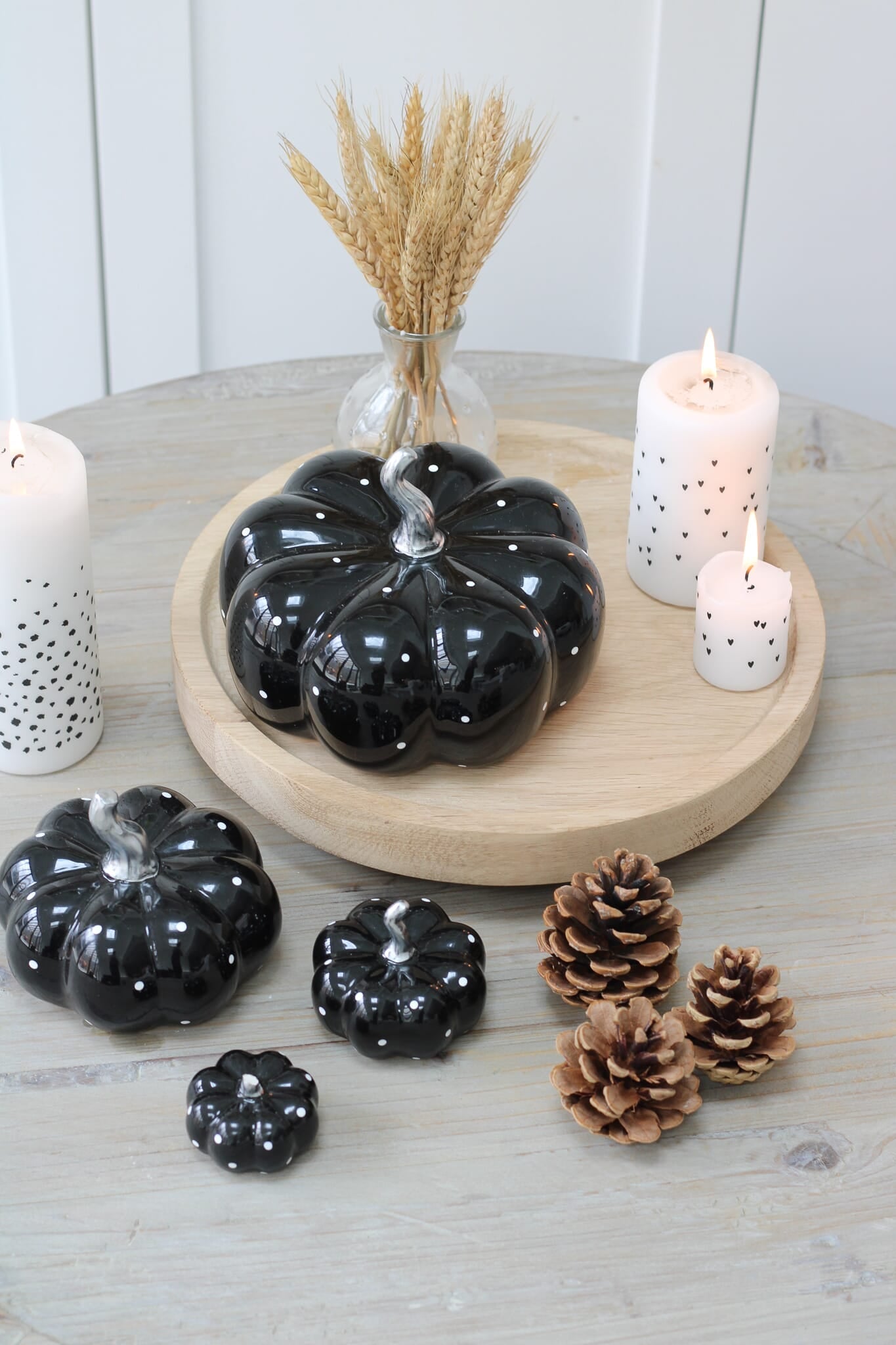 Ceramic Pumpkin Black Polka Dot - Medium 2Pc Set