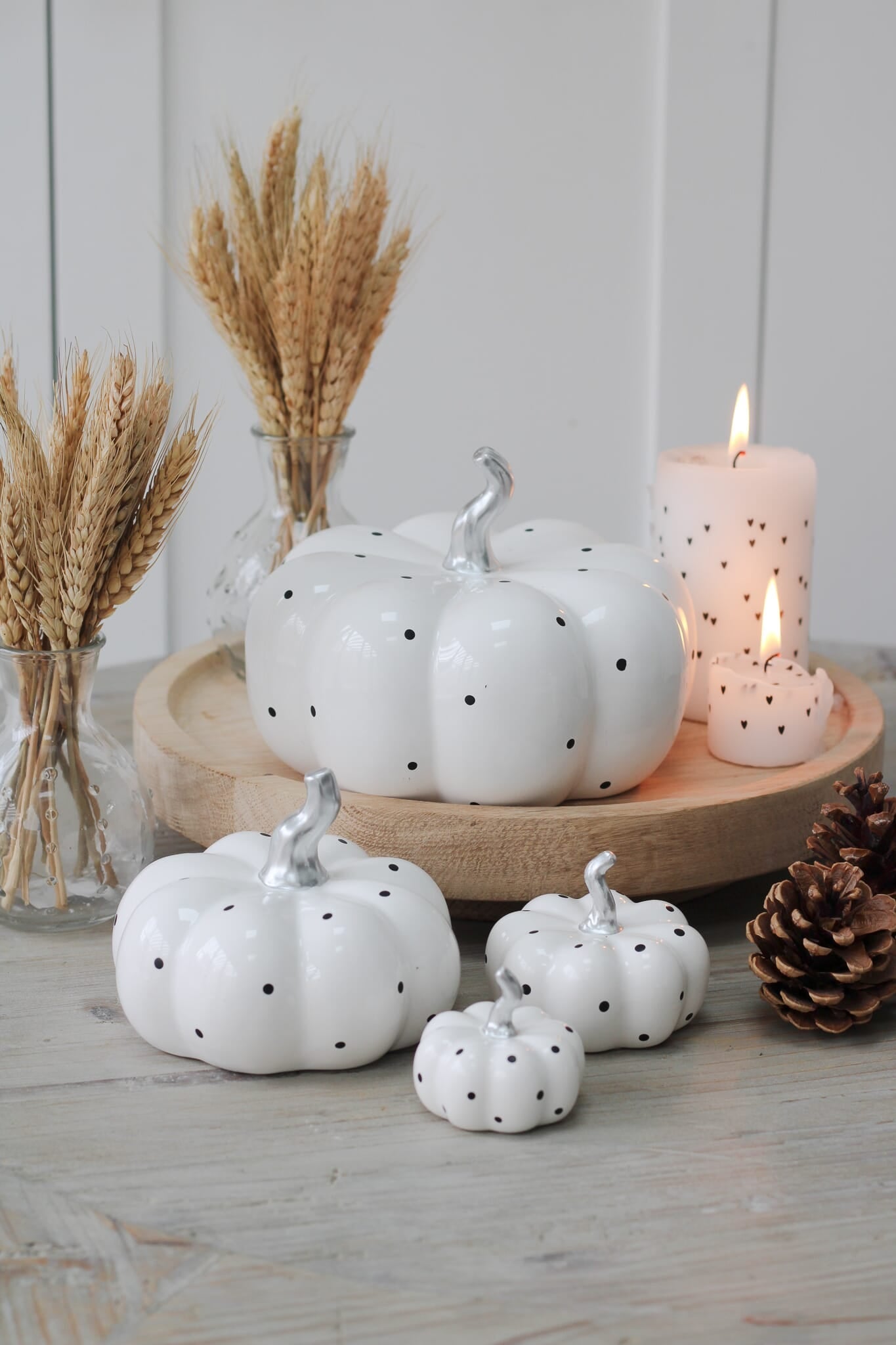 Ceramic Pumpkin White Polka Dot - Tiny 4Pc Set