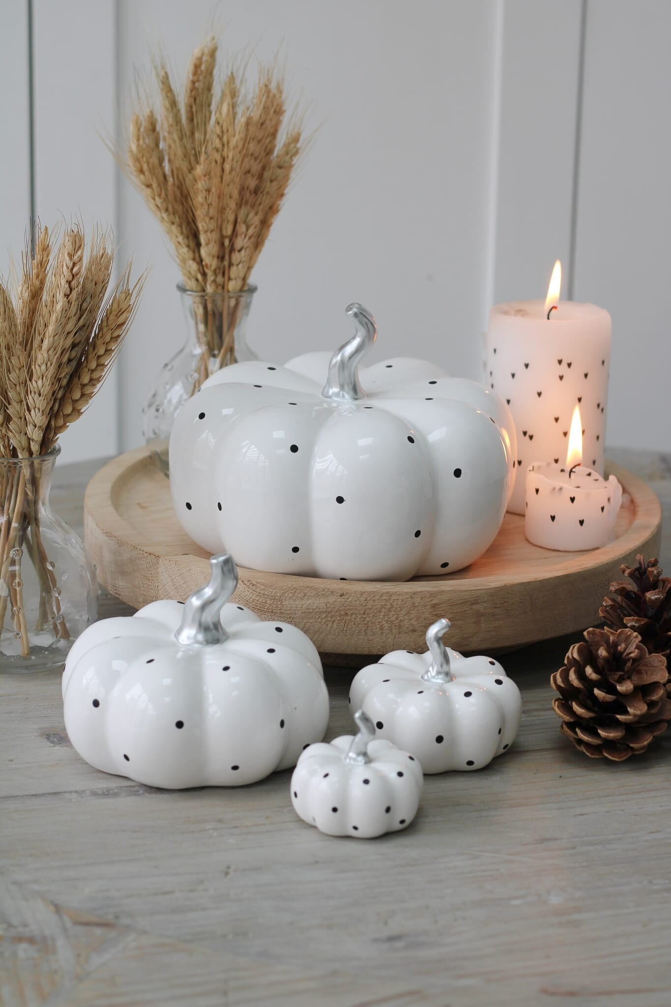 Ceramic Pumpkin White Polka Dot - Tiny 4Pc Set