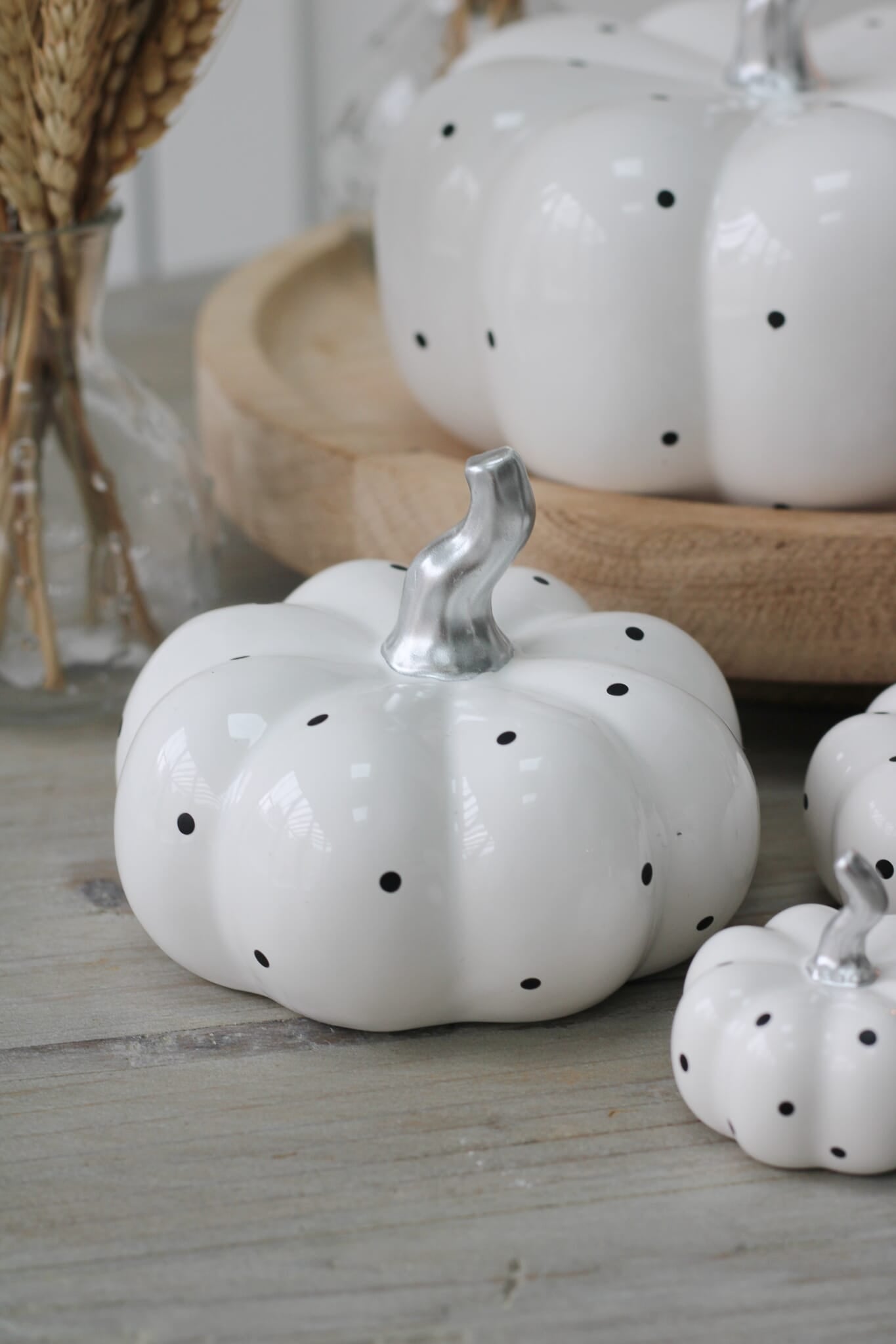 Ceramic Pumpkin White Polka Dot - Tiny 4Pc Set