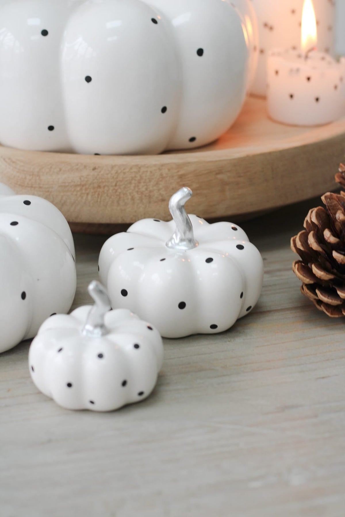 Ceramic Pumpkin White Polka Dot - Small 2Pc Set