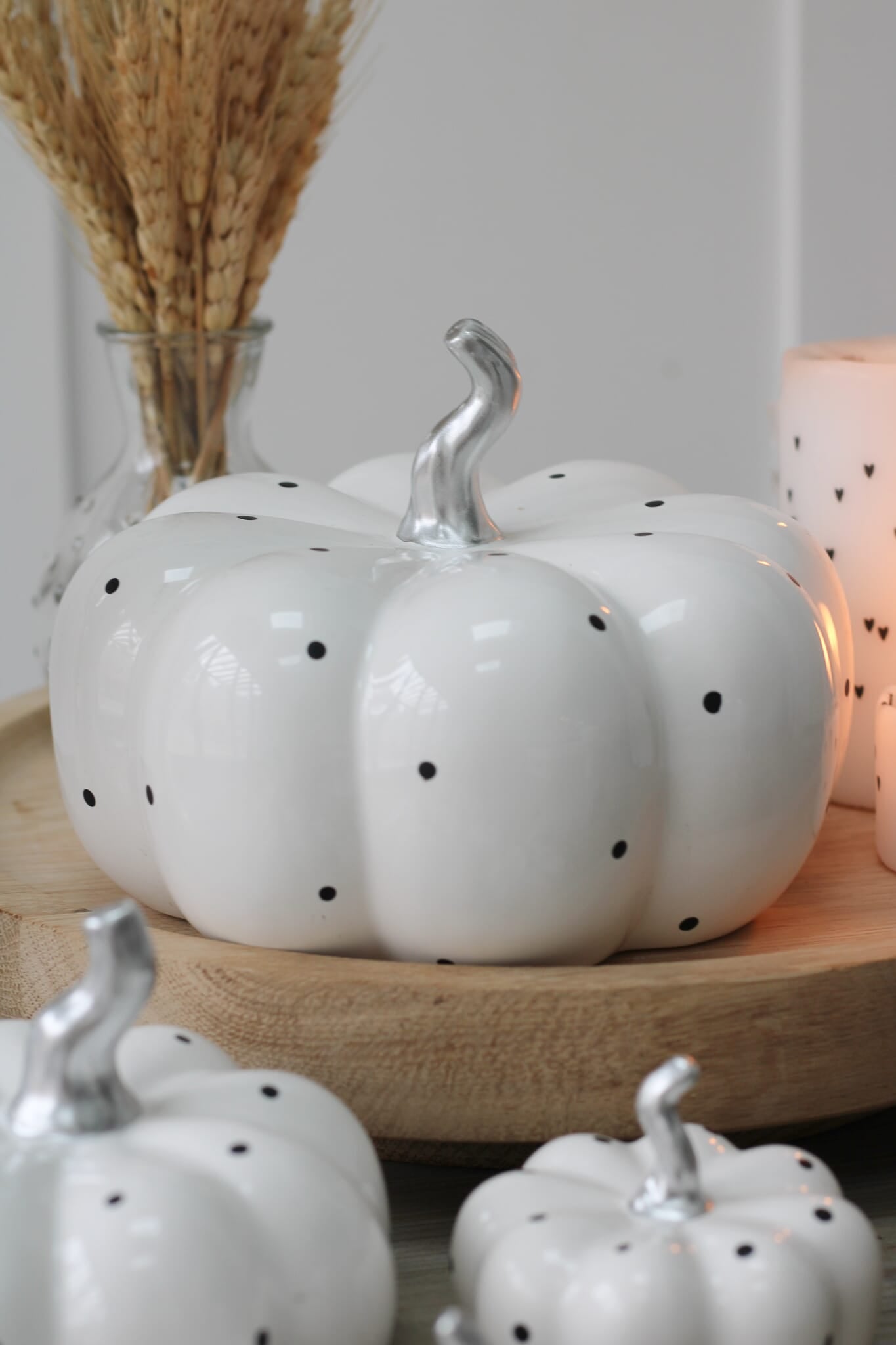 Ceramic Pumpkin White Polka Dot - Medium 2Pc Set