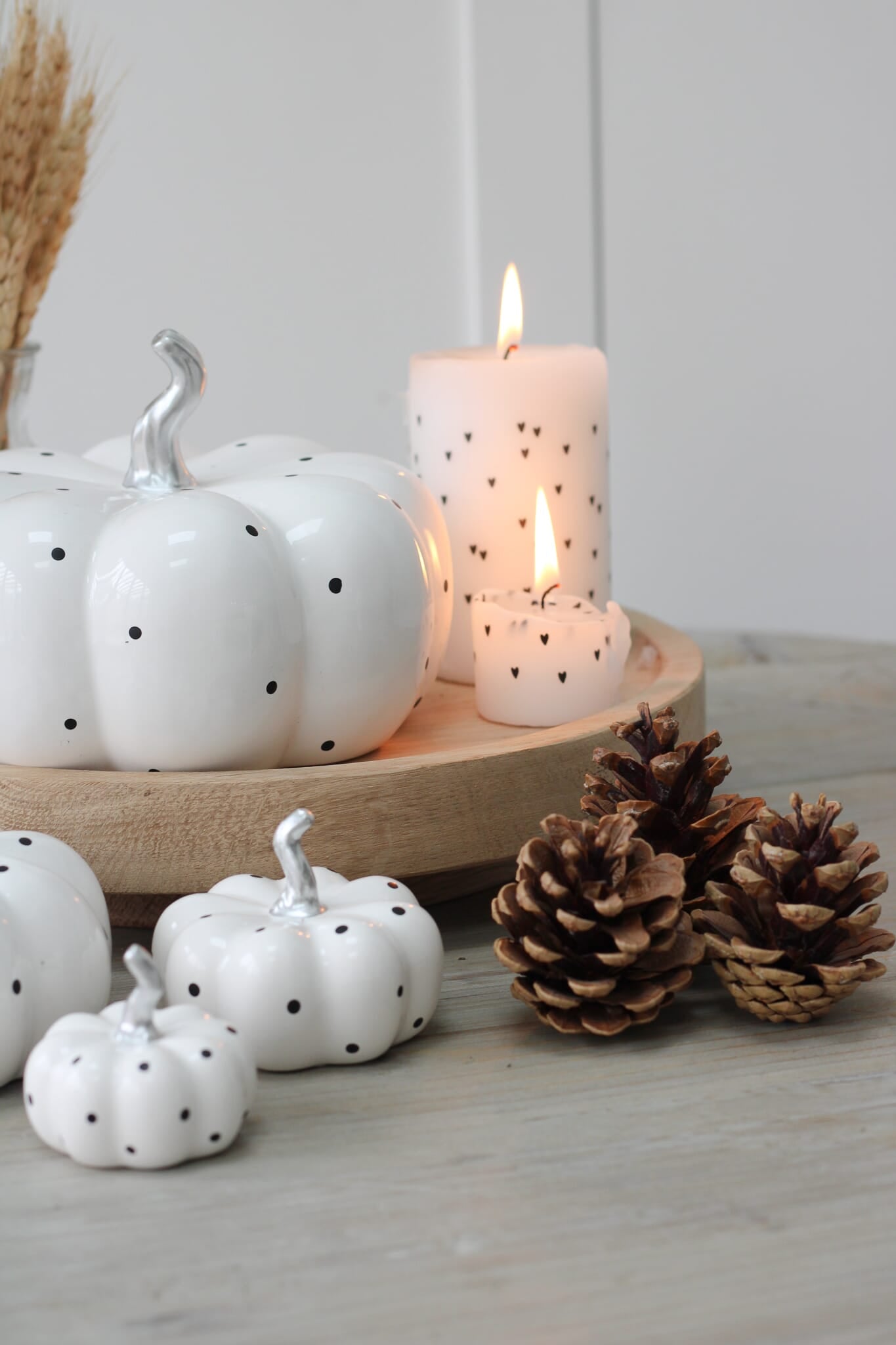 Ceramic Pumpkin White Polka Dot - Medium 2Pc Set