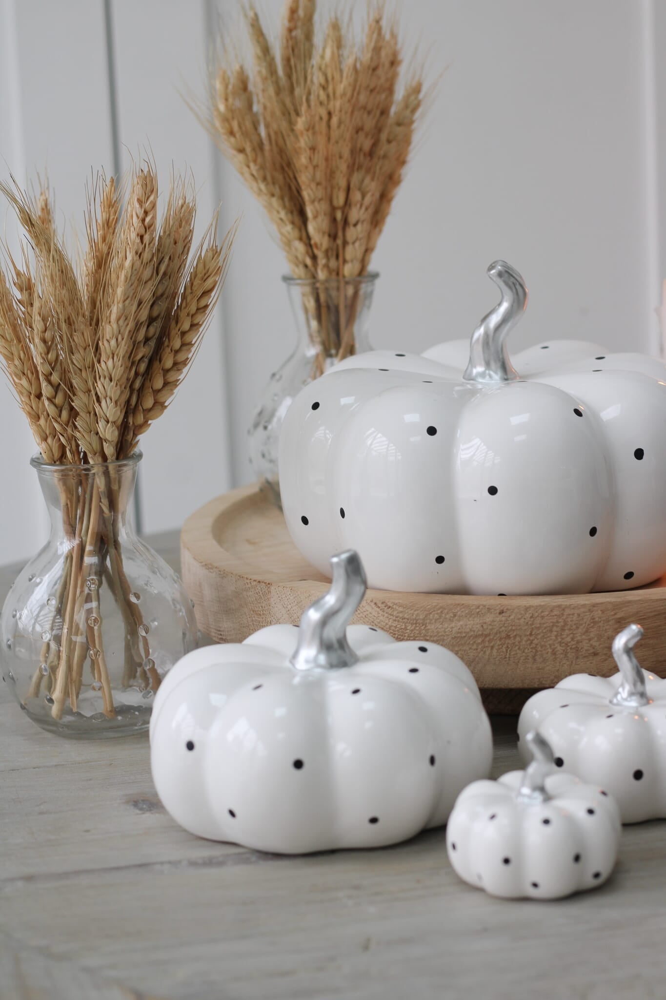 Ceramic Pumpkin White Polka Dot - Medium 2Pc Set