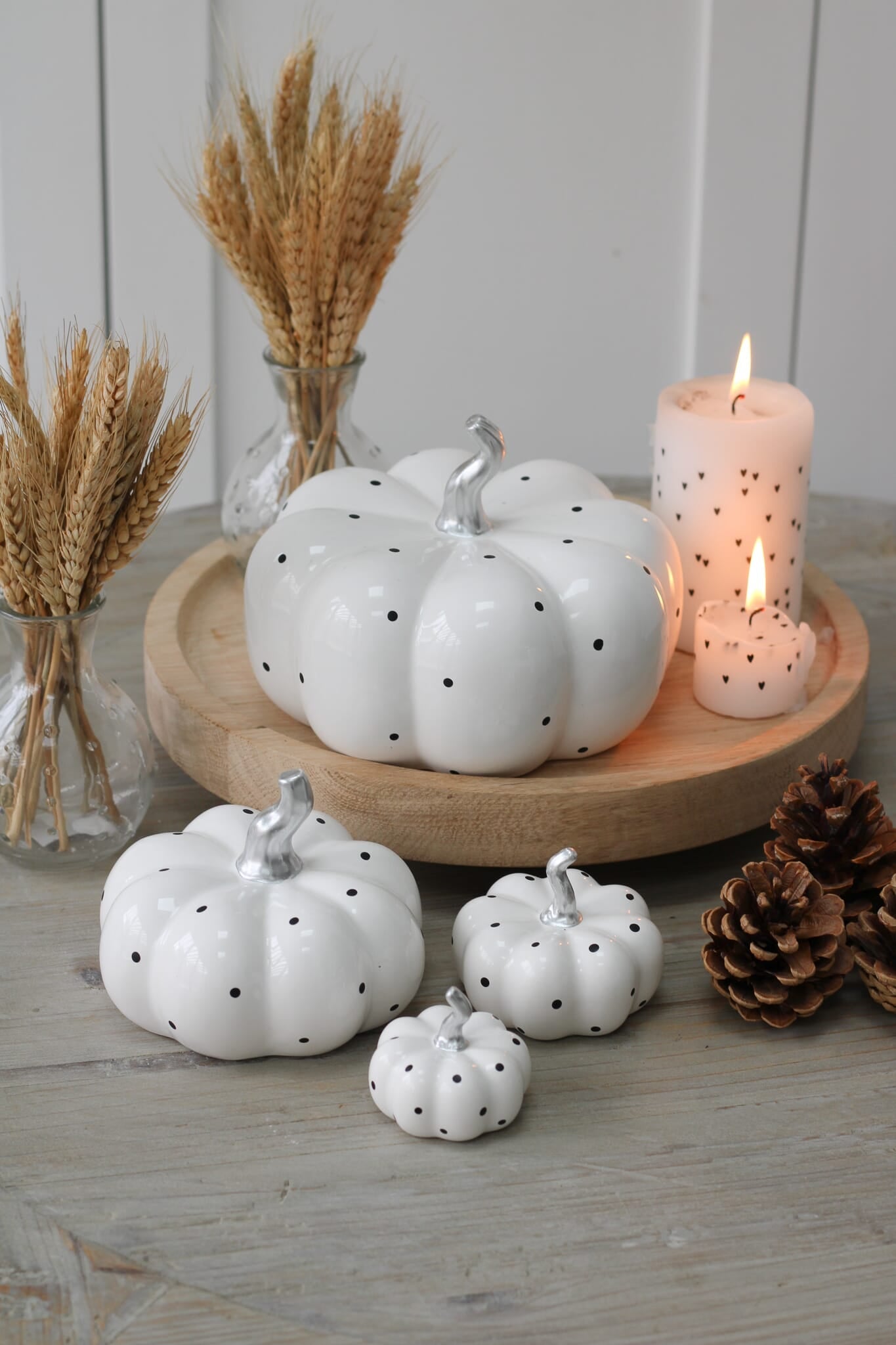 Ceramic Pumpkin White Polka Dot - Tiny 4Pc Set